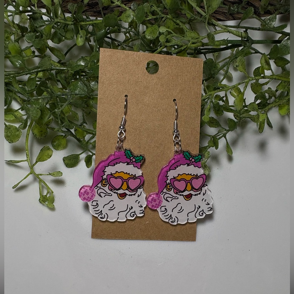 Pink Santa Dangle Earrings